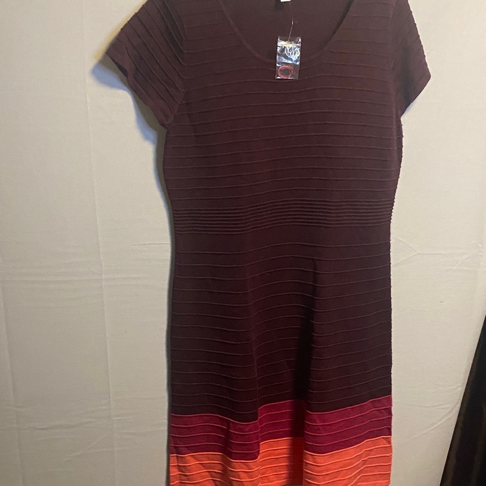 Isaac Mizrahi Ribbed Midi Dress in  wine and Orange NWOT